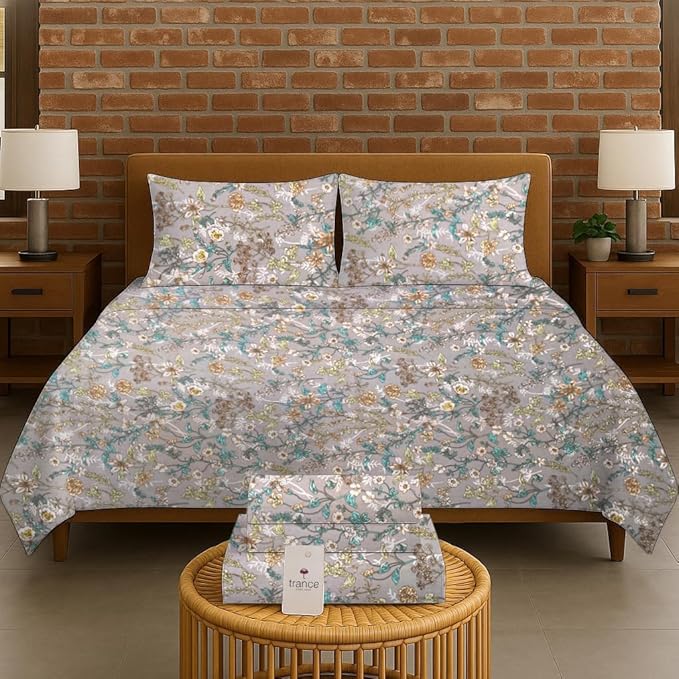 100% Cotton 180 TC  Printed Flat Bedsheet with Pillow Covers -Wild Flowers