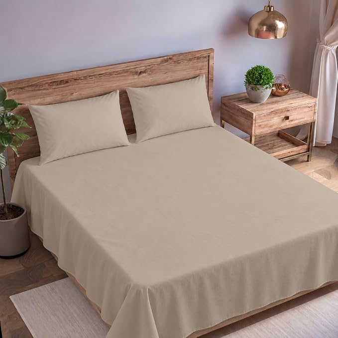 100% Cotton Percale King Flat Bedsheet with 2 Pillow Covers (200 TC)