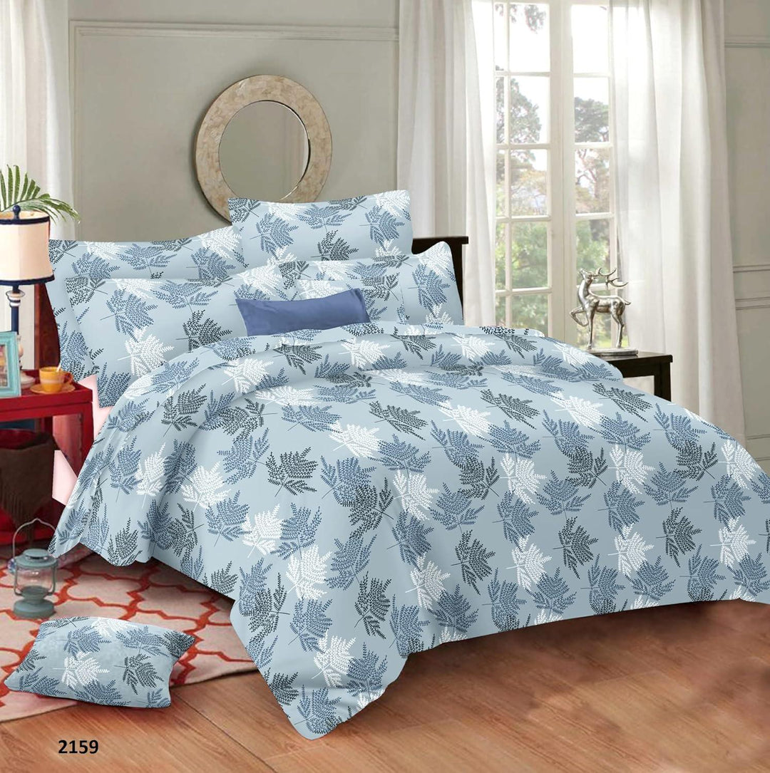 Zippered 100% Cotton 144TC Duvet Cover with 2 pillow Covers - Fern Paradise Blue - Trance Home Linen