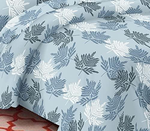 Zippered 100% Cotton 144TC Duvet Cover with 2 pillow Covers - Fern Paradise Blue - Trance Home Linen