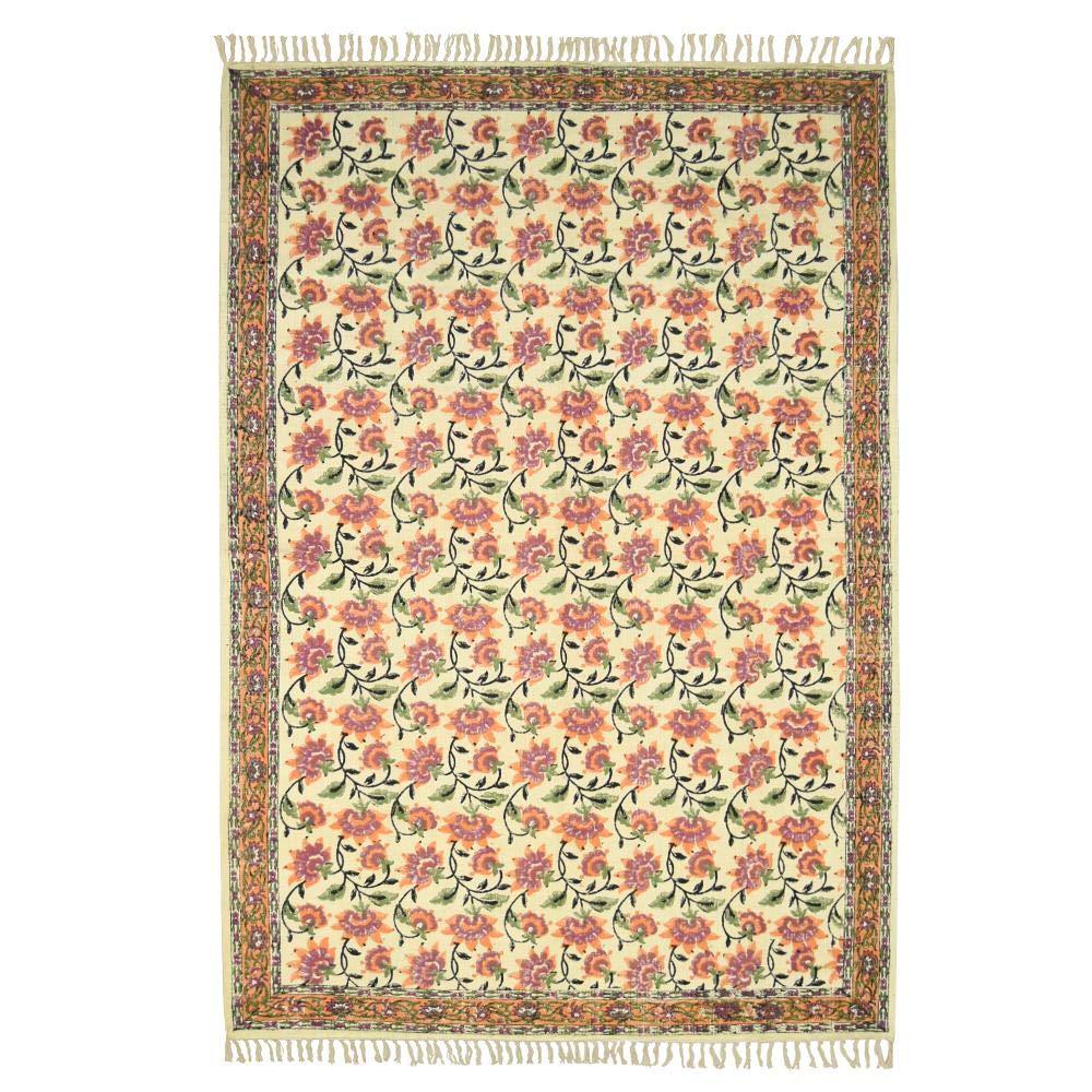 Trance Home Linen Cotton Printed Dhurrie Rugs for Living Room | Floor Mat for Bedroom Kitchen