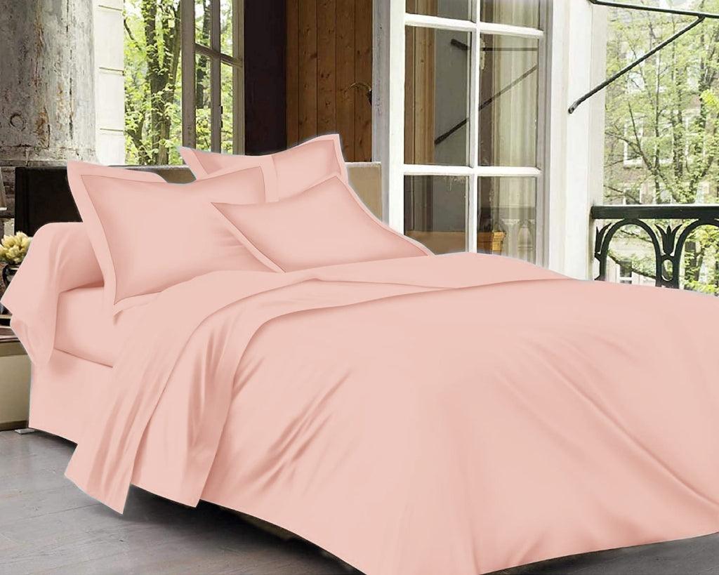 Trance Home Linen Cotton 400TC Plain Bed Sheet with Pillow Cover- Blush Peach