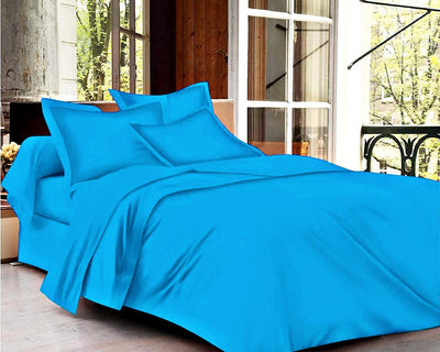 Trance Home Linen Cotton 400TC Plain Bed Sheet with Pillow Cover- Peacock Blue