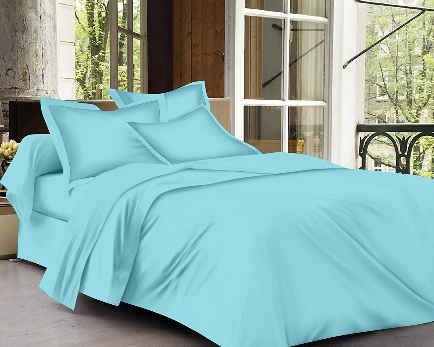 Trance Home Linen Cotton 400TC Plain Bed Sheet with Pillow Cover-Sky Blue