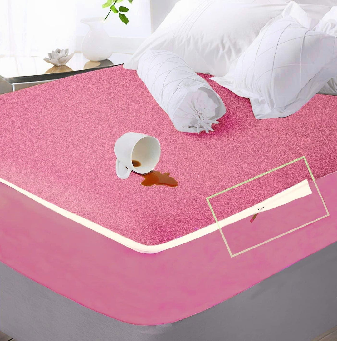 All Six Side 100% Waterproof Cotton Terry Zippered Chain Mattress Protector - Coral - Trance Home Linen