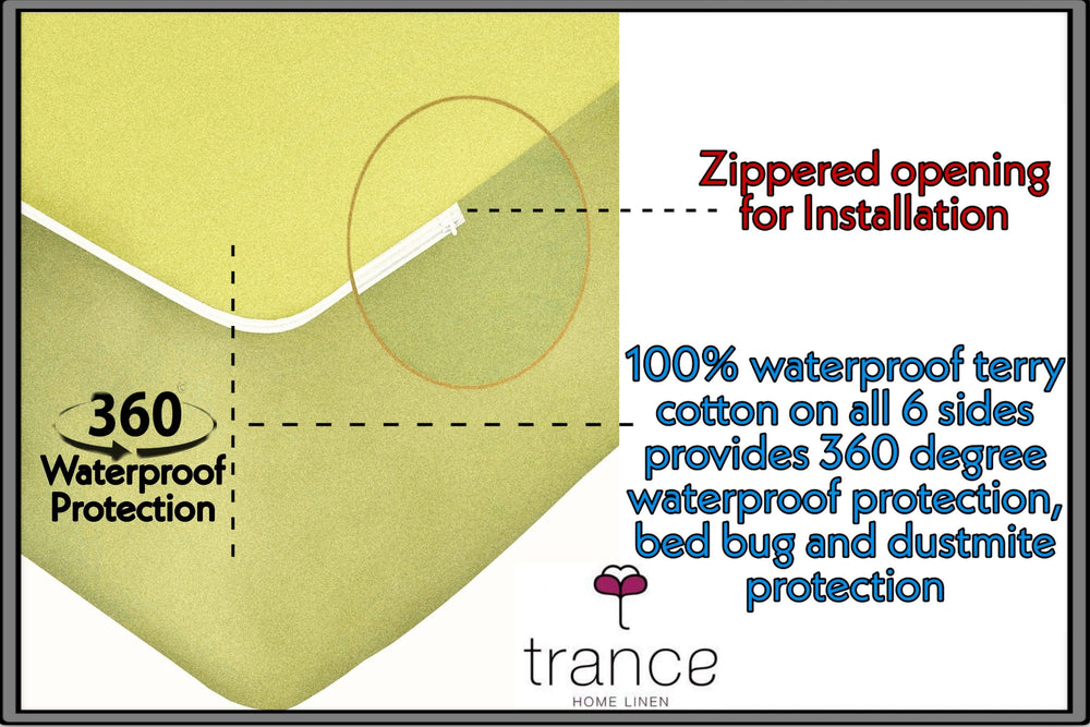 All Six Side 100% Waterproof Cotton Terry Zippered Chain Mattress Protector - Ivory Yellow - Trance Home Linen