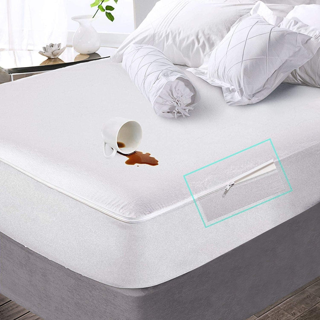 All Six Side 100% Waterproof Cotton Terry Zippered Chain Mattress Protector White