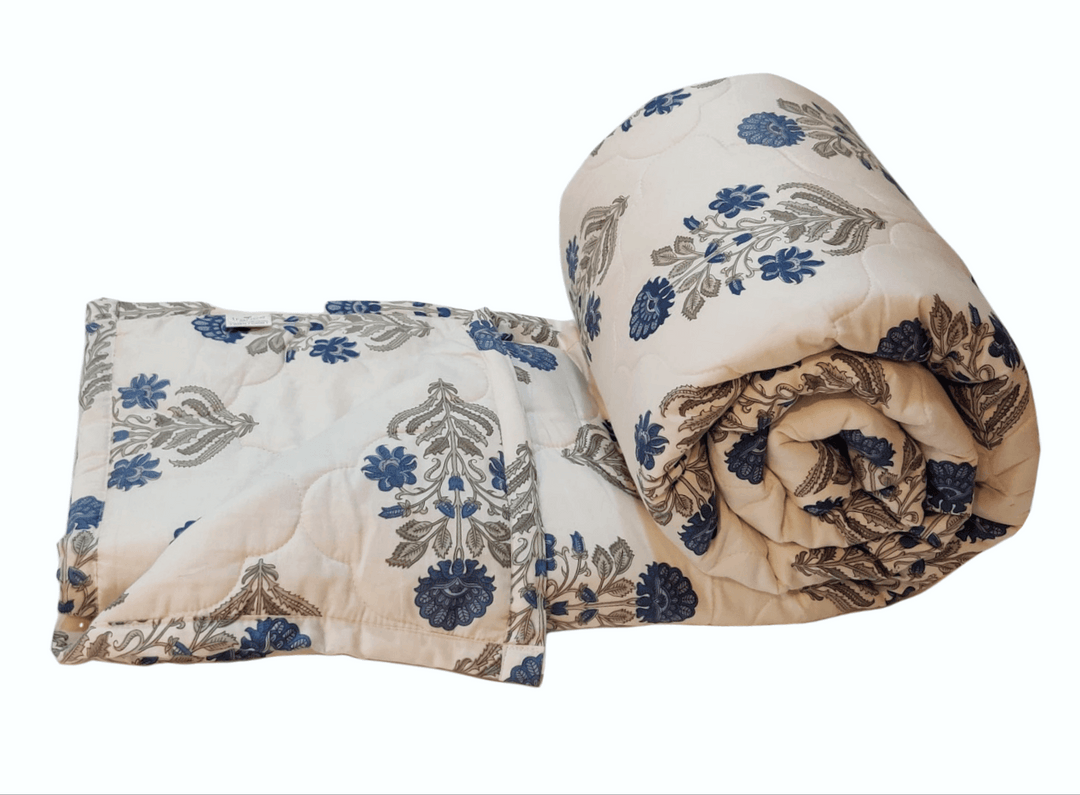 Cotton Casing Premium Double Comforter (Aangan Blue White & 100% Cotton) - Trance Home Linen