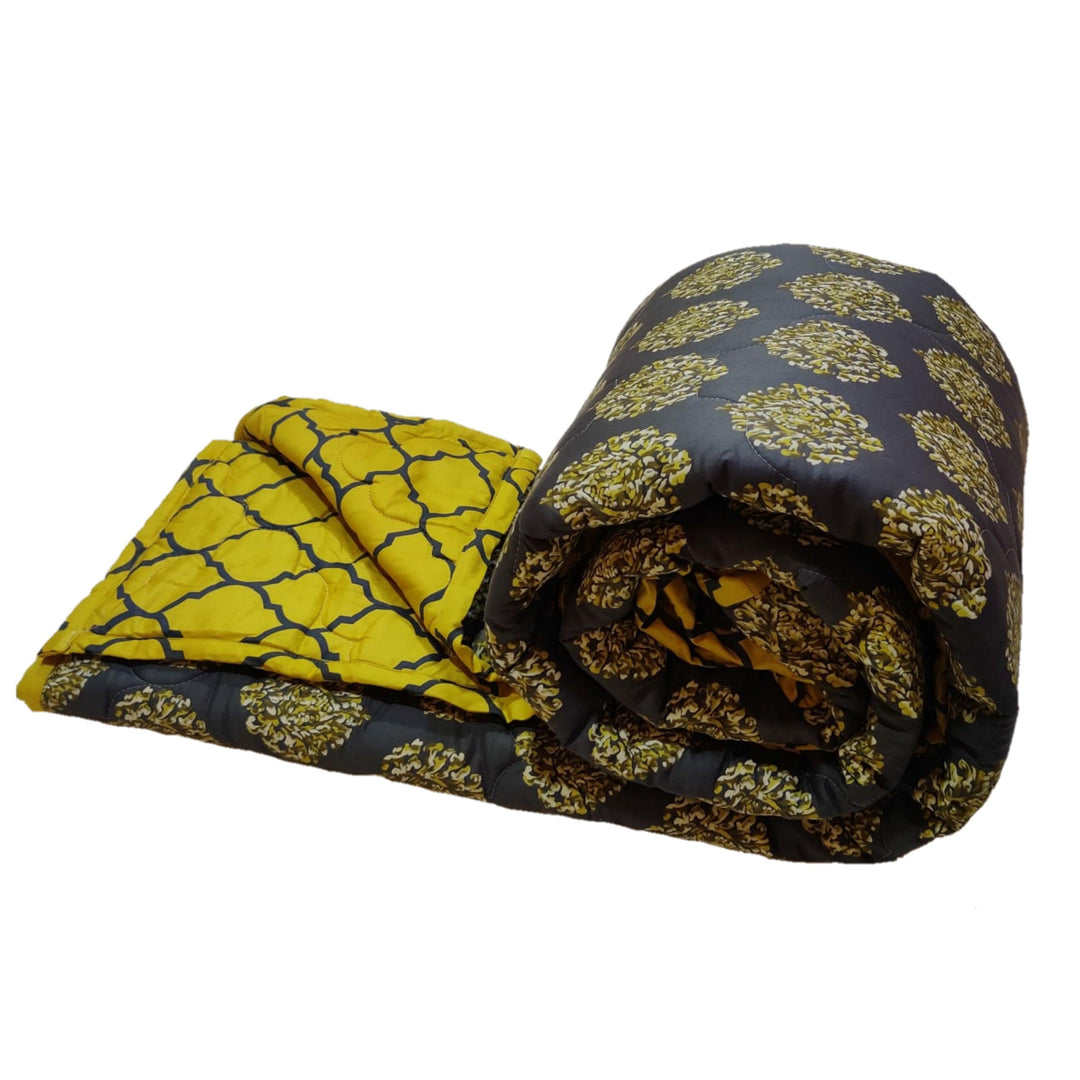 Cotton Casing Premium Double Comforter (Damask Grey Mustard & 100% Cotton) - Trance Home Linen