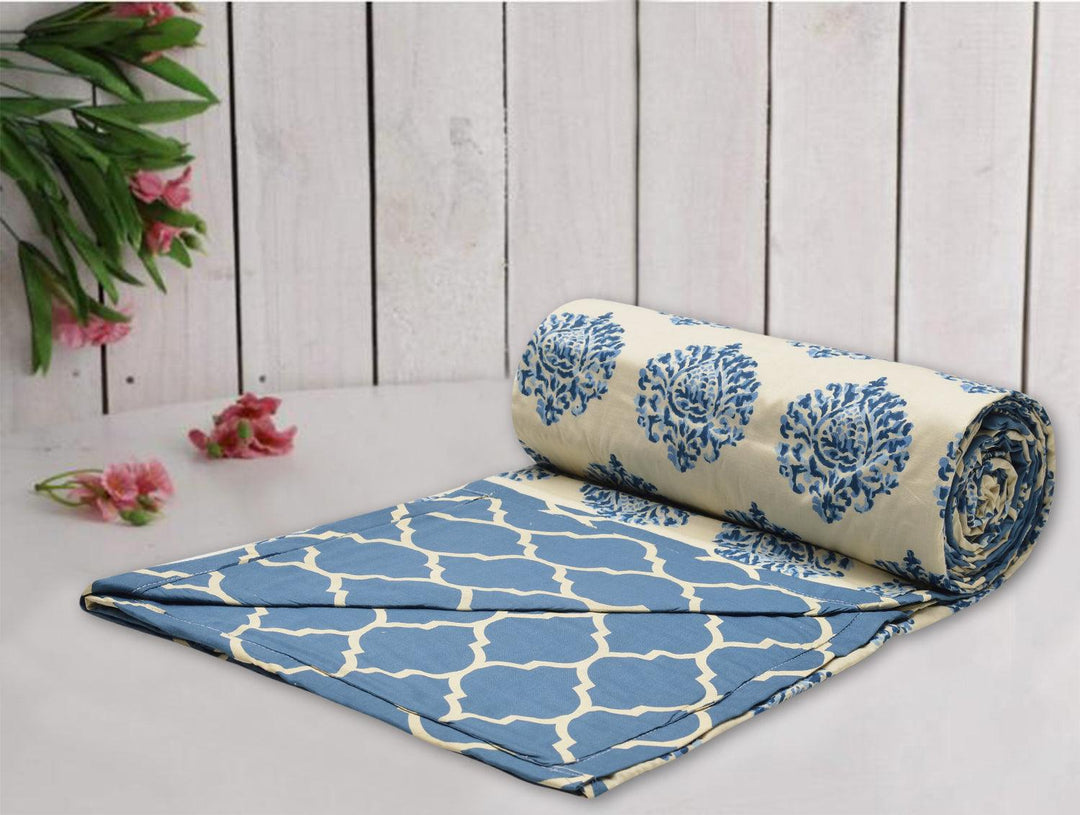 Cotton Double Dohar (Damask Blue) - Trance Home Linen