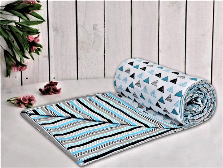 Cotton Double Dohar (TRIANGLES Blue Black) - Trance Home Linen