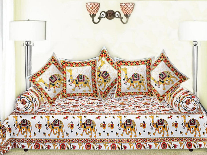 Cotton Jaipuri Printed Artisan Block Design 8 Pcs Diwan Set (Ethnic Collection 100% Cotton & 108 TC) - Trance Home Linen