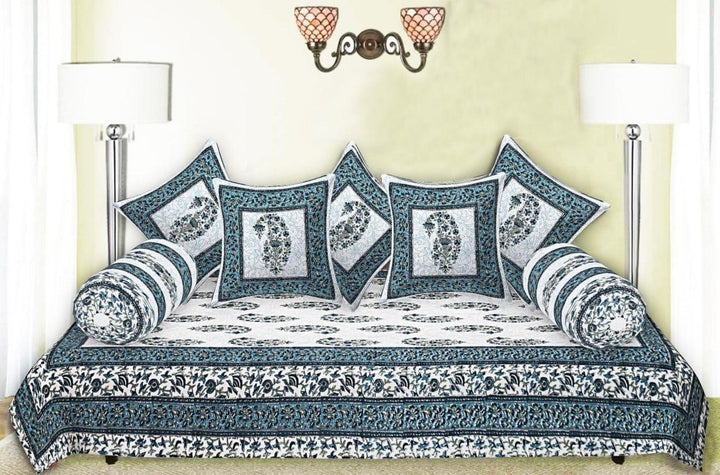 Cotton Jaipuri Printed Artisan Block Design 8 Pcs Diwan Set (Ethnic Collection 100% Cotton & 108 TC) - Trance Home Linen