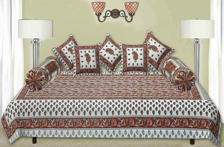 Cotton Jaipuri Printed Artisan Block Design 8 Pcs Diwan Set (Ethnic Collection 100% Cotton & 108 TC) - Trance Home Linen