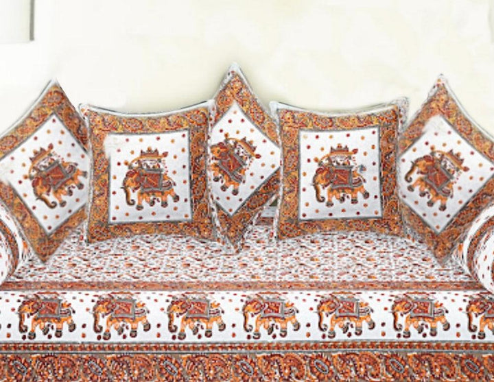 Cotton Jaipuri Printed Artisan Block Design 8 Pcs Diwan Set (Ethnic Collection 100% Cotton & 108 TC) - Trance Home Linen