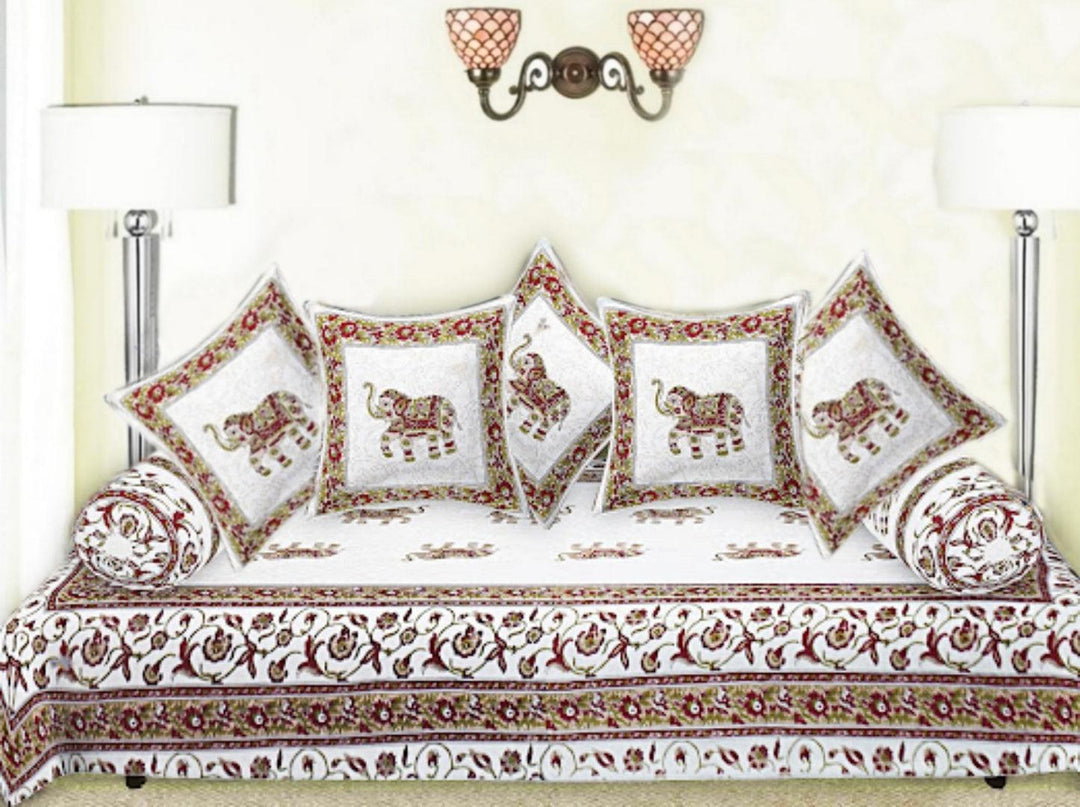 Cotton Jaipuri Printed Artisan Block Design 8 Pcs Diwan Set (Ethnic Collection 100% Cotton & 108 TC) - Trance Home Linen