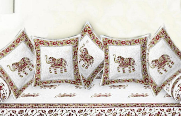 Cotton Jaipuri Printed Artisan Block Design 8 Pcs Diwan Set (Ethnic Collection 100% Cotton & 108 TC) - Trance Home Linen