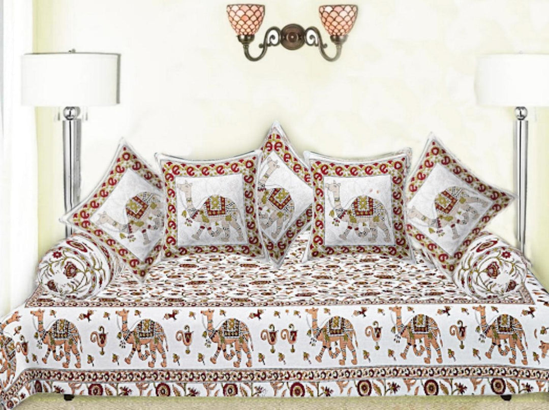 Cotton Jaipuri Printed Artisan Block Design 8 Pcs Diwan Set (Ethnic Collection 100% Cotton & 108 TC) - Trance Home Linen