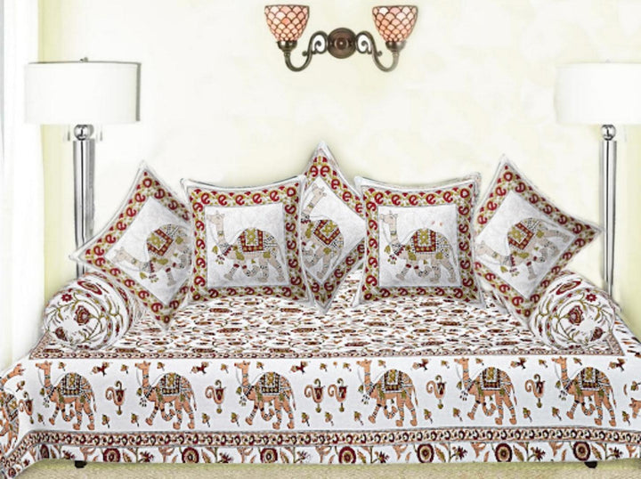 Cotton Jaipuri Printed Artisan Block Design 8 Pcs Diwan Set (Ethnic Collection 100% Cotton & 108 TC) - Trance Home Linen