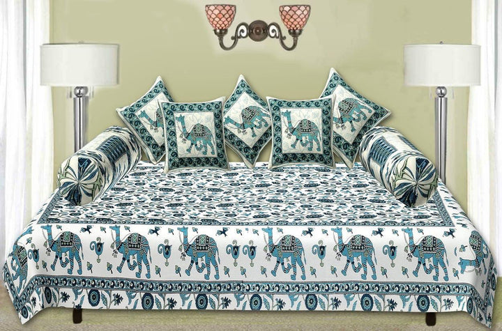 Cotton Jaipuri Printed Artisan Block Design 8 Pcs Diwan Set (Ethnic Collection 100% Cotton & 108 TC) - Trance Home Linen