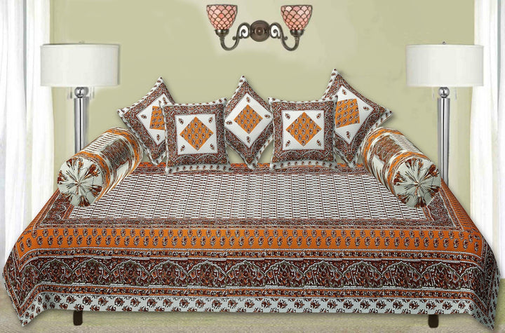 Cotton Jaipuri Printed Artisan Block Design 8 Pcs Diwan Set (Ethnic Collection 100% Cotton & 108 TC) - Trance Home Linen