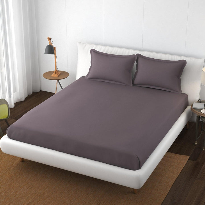 Cotton Plain Queen Fitted Bedsheet with 2 Pillow Covers (400 TC) - Trance Home Linen