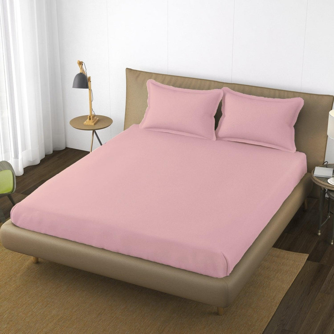 Cotton Plain Queen Fitted Bedsheet with 2 Pillow Covers (400 TC) - Trance Home Linen