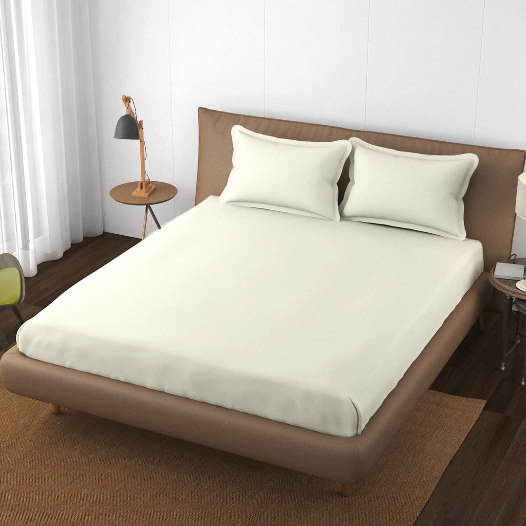 Cotton Plain Queen Fitted Bedsheet with 2 Pillow Covers (400 TC) - Trance Home Linen