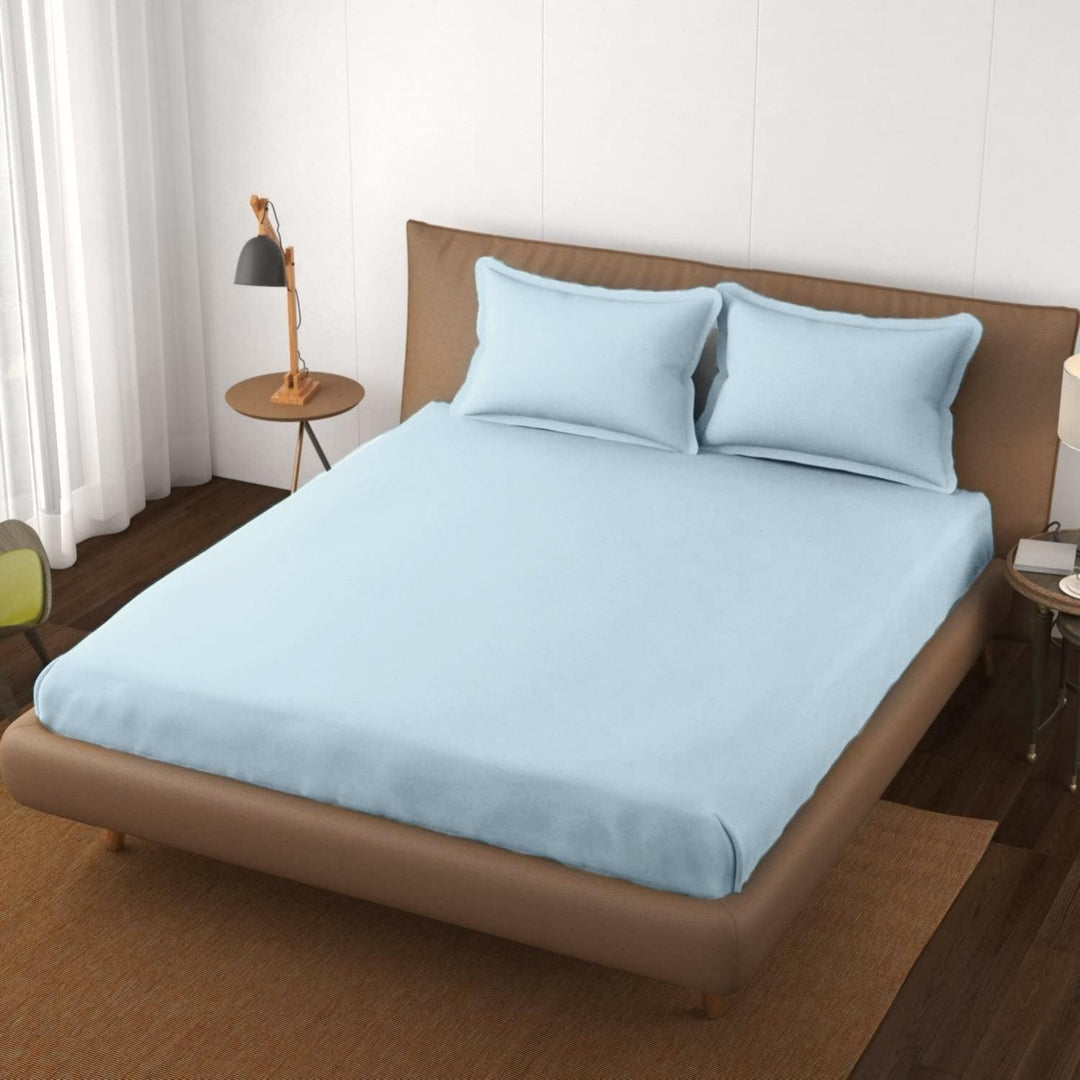 Cotton Plain Queen Fitted Bedsheet with 2 Pillow Covers (400 TC) - Trance Home Linen