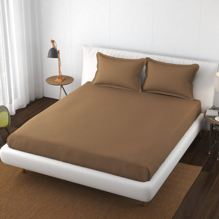 Cotton Plain Queen Fitted Bedsheet with 2 Pillow Covers (400 TC) - Trance Home Linen