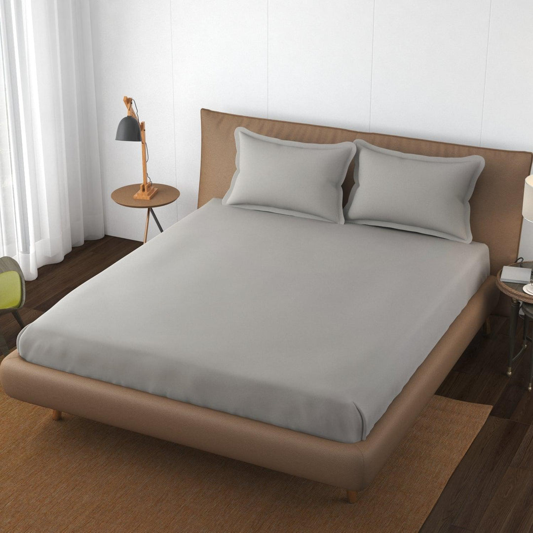 Cotton Plain Queen Fitted Bedsheet with 2 Pillow Covers (400 TC) - Trance Home Linen