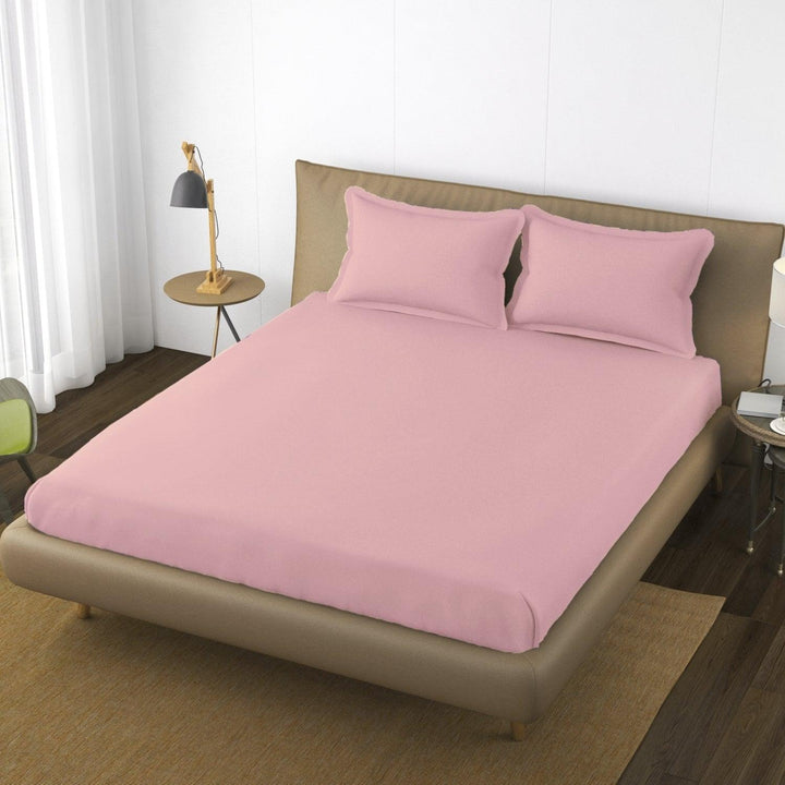 Cotton Plain XL King Fitted Bedsheet with 2 Pillow Covers (400 TC) - Trance Home Linen