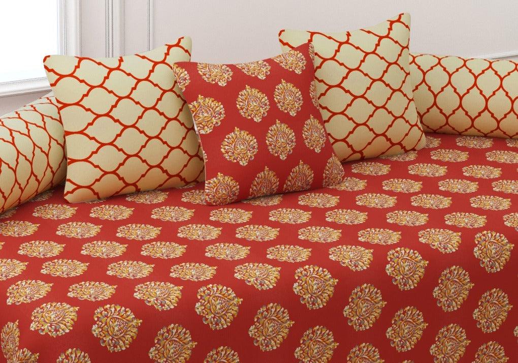 Cotton Printed 6 Pcs Diwan Set (Damask 100% Cotton & 200 TC) - Trance Home Linen