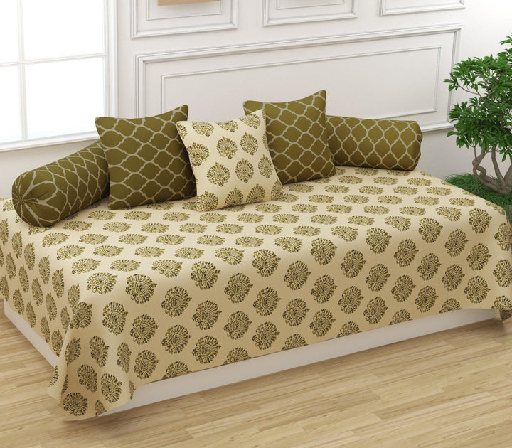 Cotton Printed 6 Pcs Diwan Set (Damask 100% Cotton & 200 TC) - Trance Home Linen