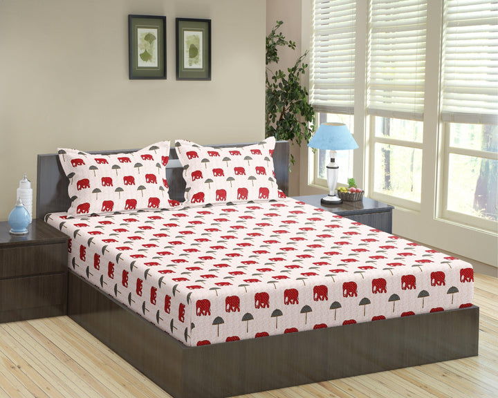 Cotton Printed Fitted Bedsheet with Pillow Covers (Ambari 100% Cotton & 180 TC) - Trance Home Linen