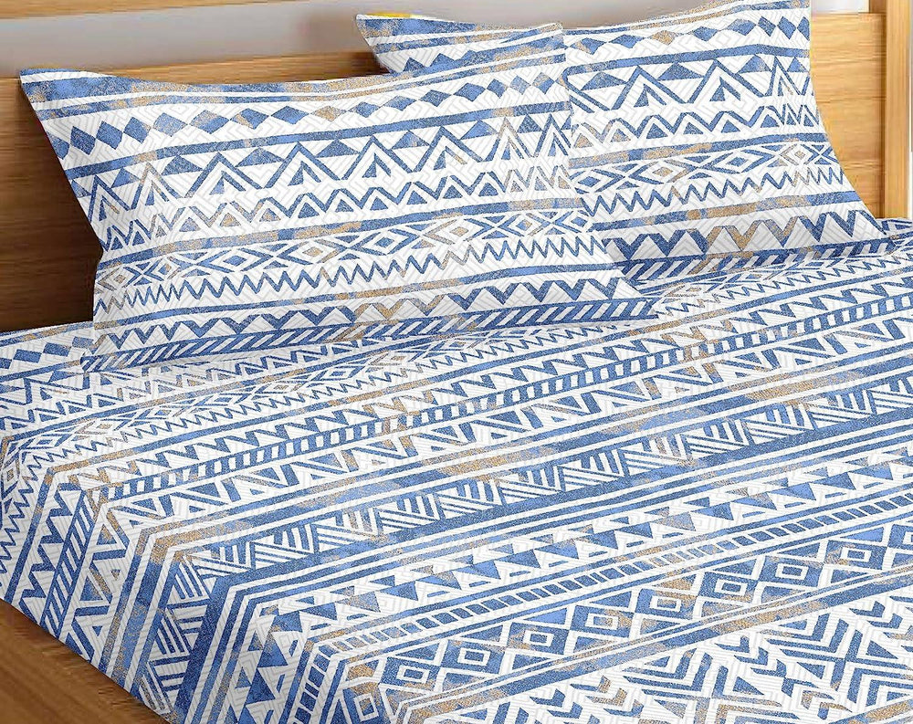 Cotton Printed Fitted Bedsheet with Pillow Covers (Aztec 100% Cotton & 180 TC) - Trance Home Linen