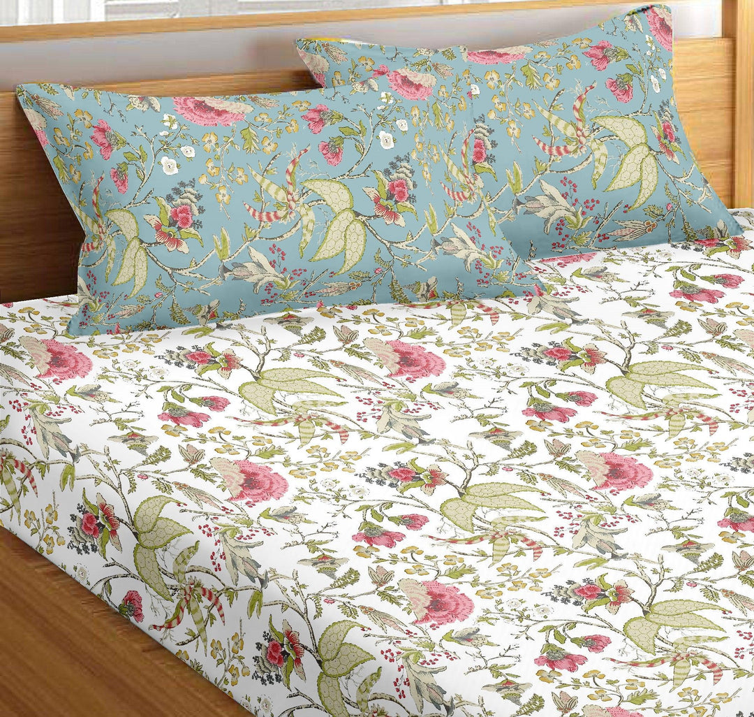 Cotton Printed Fitted Bedsheet with Pillow Covers (Calicut Collection 100% Cotton 180 TC) - Trance Home Linen