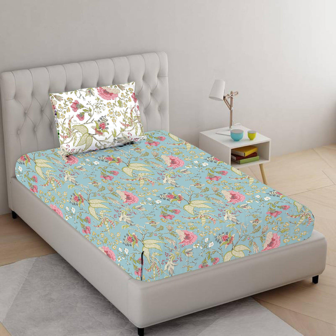 Cotton Printed Fitted Bedsheet with Pillow Covers (Calicut Collection 100% Cotton 180 TC) - Trance Home Linen