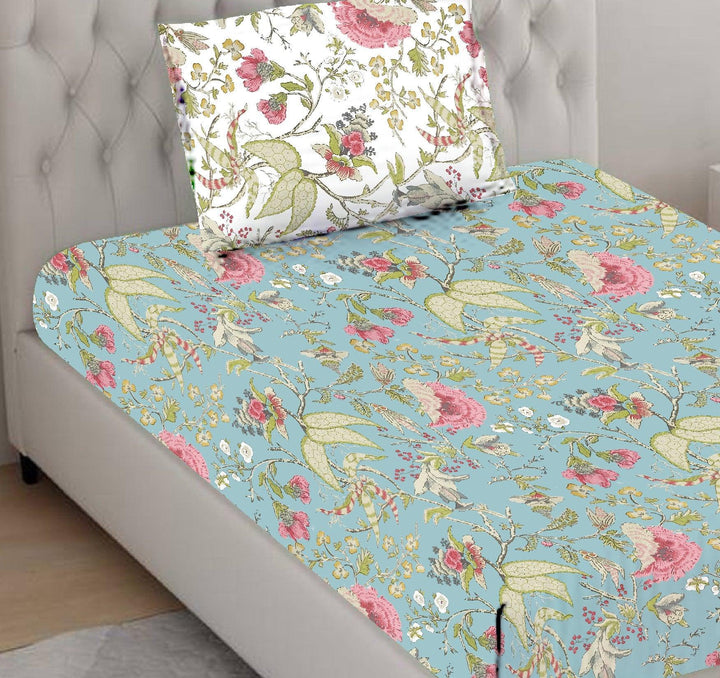 Cotton Printed Fitted Bedsheet with Pillow Covers (Calicut Collection 100% Cotton 180 TC) - Trance Home Linen