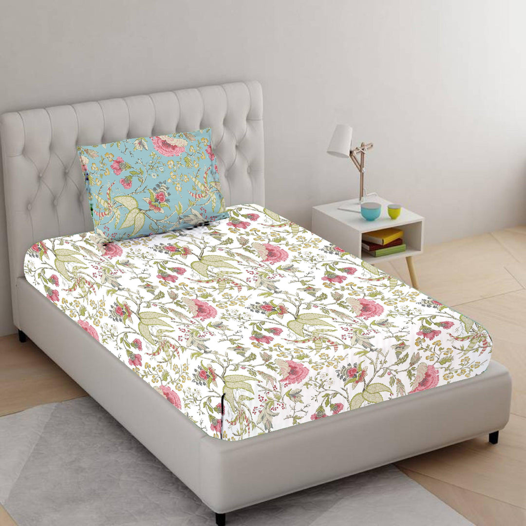 Cotton Printed Fitted Bedsheet with Pillow Covers (Calicut Collection 100% Cotton 180 TC) - Trance Home Linen