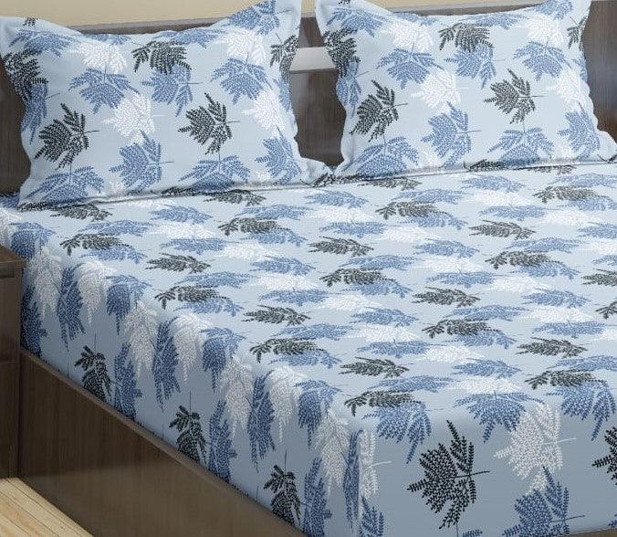 Cotton Printed Fitted Bedsheet with Pillow Covers (Ferns Paradise 100% Cotton &144 TC) - Trance Home Linen