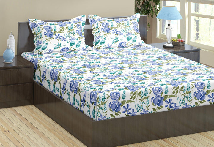 Cotton Printed Fitted Bedsheet with Pillow Covers (Huvu 100% Cotton & 180 TC) - Trance Home Linen