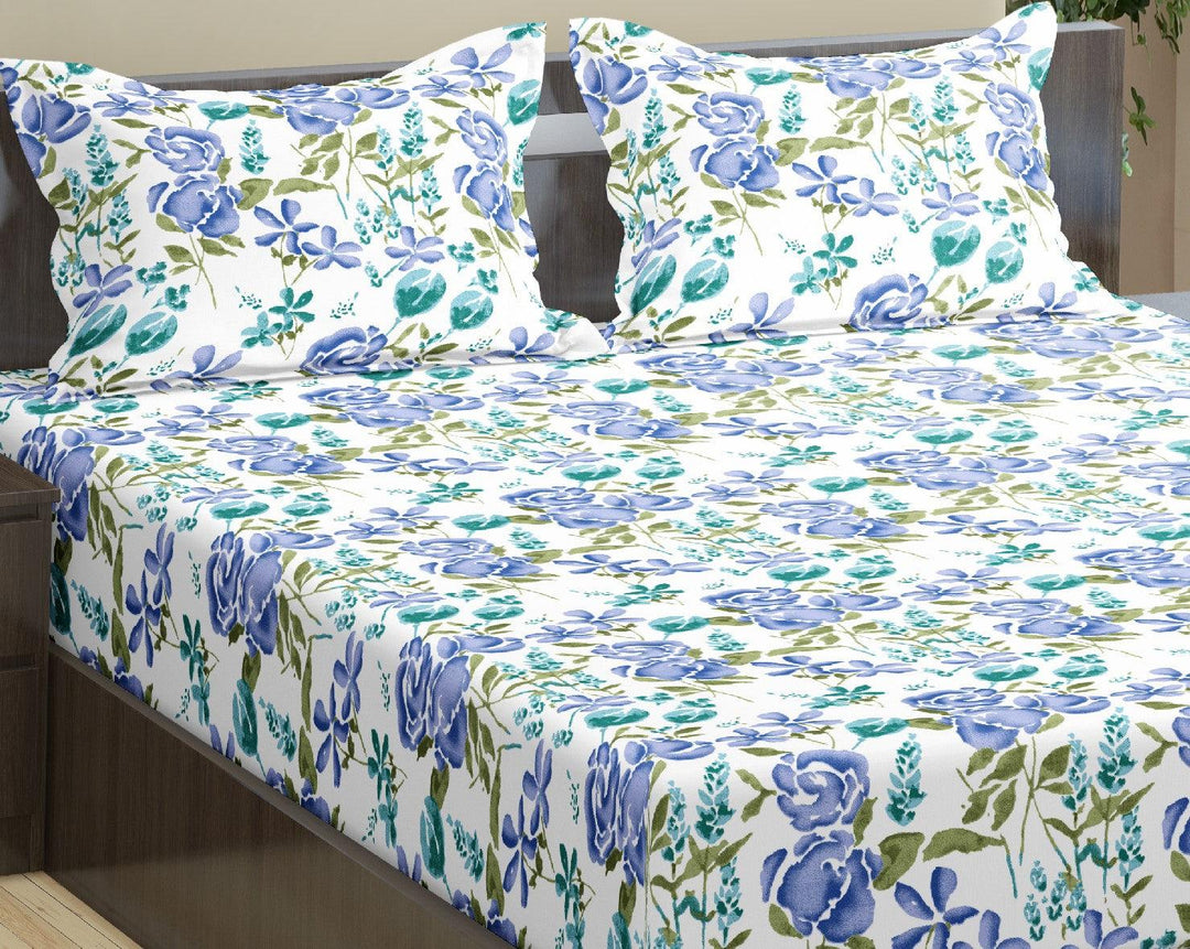 Cotton Printed Fitted Bedsheet with Pillow Covers (Huvu 100% Cotton & 180 TC) - Trance Home Linen