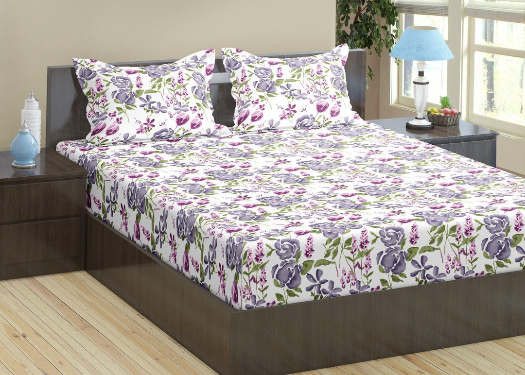 Cotton Printed Fitted Bedsheet with Pillow Covers (Huvu 100% Cotton & 180 TC) - Trance Home Linen