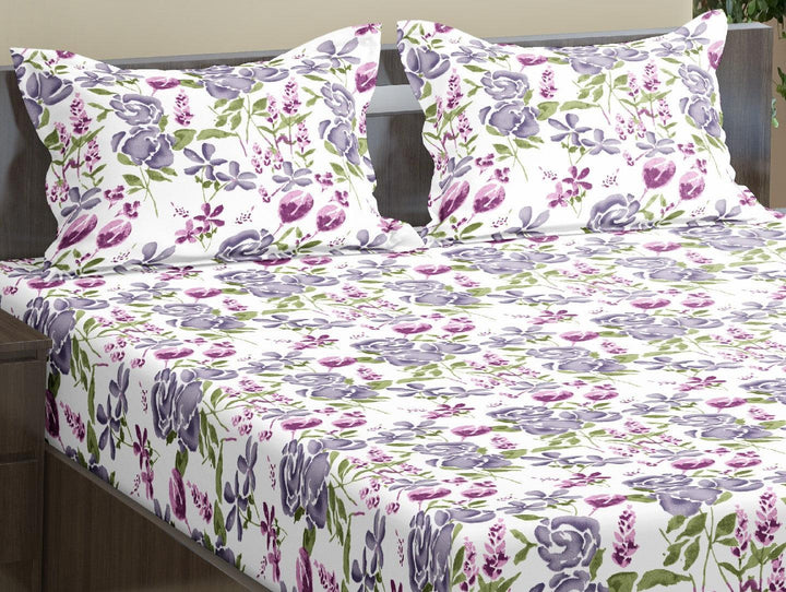 Cotton Printed Fitted Bedsheet with Pillow Covers (Huvu 100% Cotton & 180 TC) - Trance Home Linen