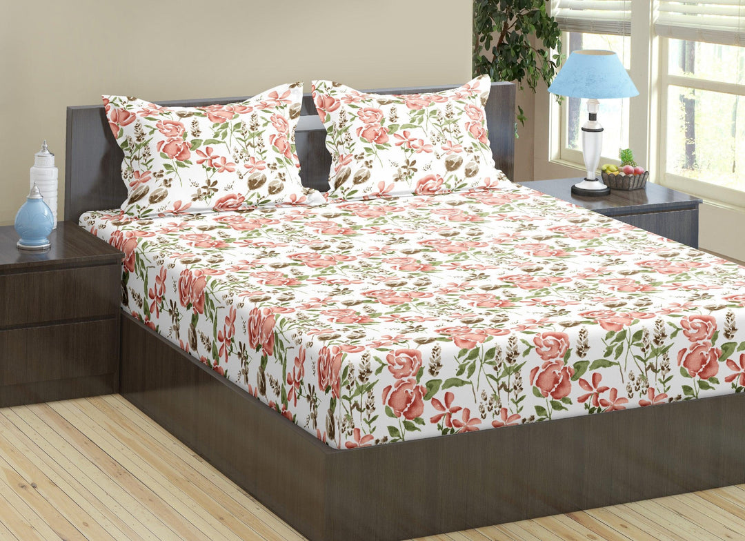 Cotton Printed Fitted Bedsheet with Pillow Covers (Huvu 100% Cotton & 180 TC) - Trance Home Linen