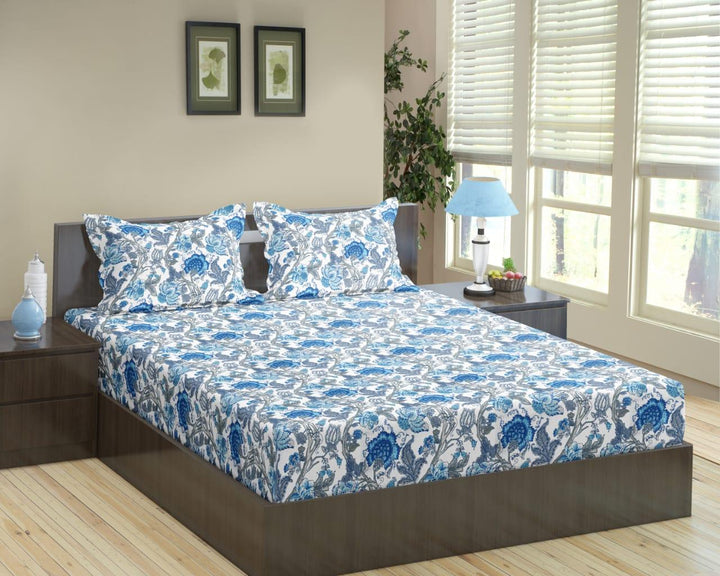 Cotton Printed Fitted Bedsheet with Pillow Covers (Malhaar Collection 100% Cotton & 180 TC) - Trance Home Linen