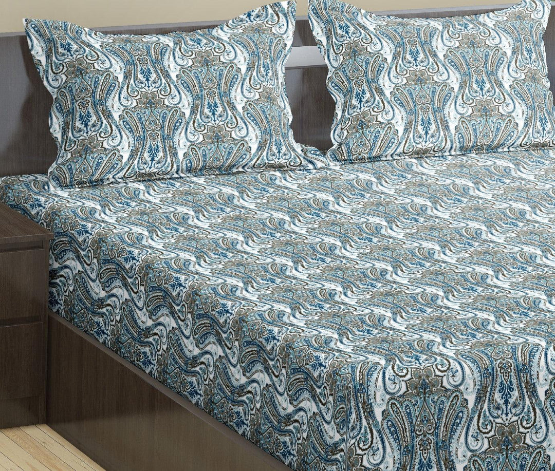 Cotton Printed Fitted Bedsheet with Pillow Covers (Nargis 100% Cotton & 180 TC) - Trance Home Linen