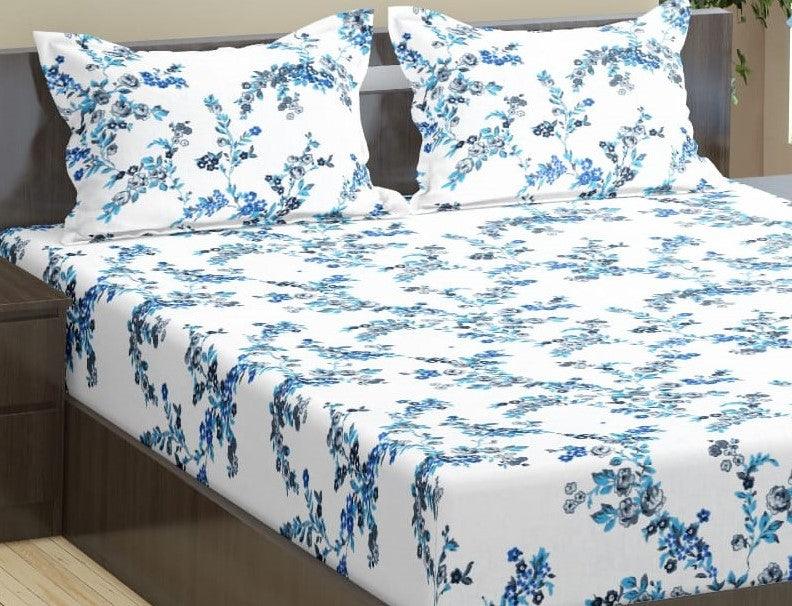 Cotton Printed Fitted Bedsheet with Pillow Covers (Nile 100% Cotton & 180 TC) - Trance Home Linen