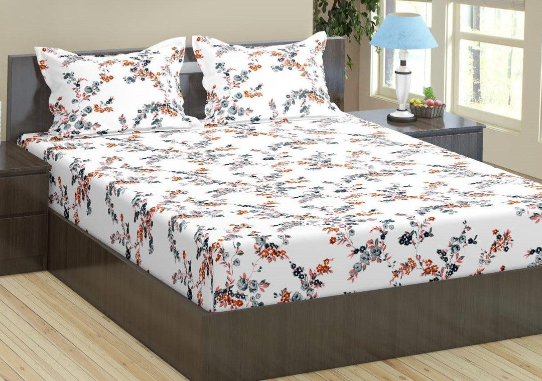 Cotton Printed Fitted Bedsheet with Pillow Covers (Nile 100% Cotton & 180 TC) - Trance Home Linen